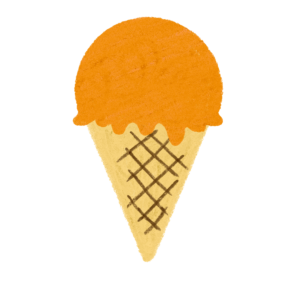 クレヨン風のかわいいオレンジ味コーンアイスのイラスト