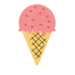 クレヨン風のかわいいストロベリー味コーンアイスのイラスト