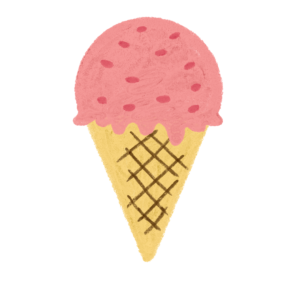クレヨン風のかわいいストロベリー味コーンアイスのイラスト