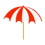 クレヨン風のかわいい赤いパラソル・傘のイラスト