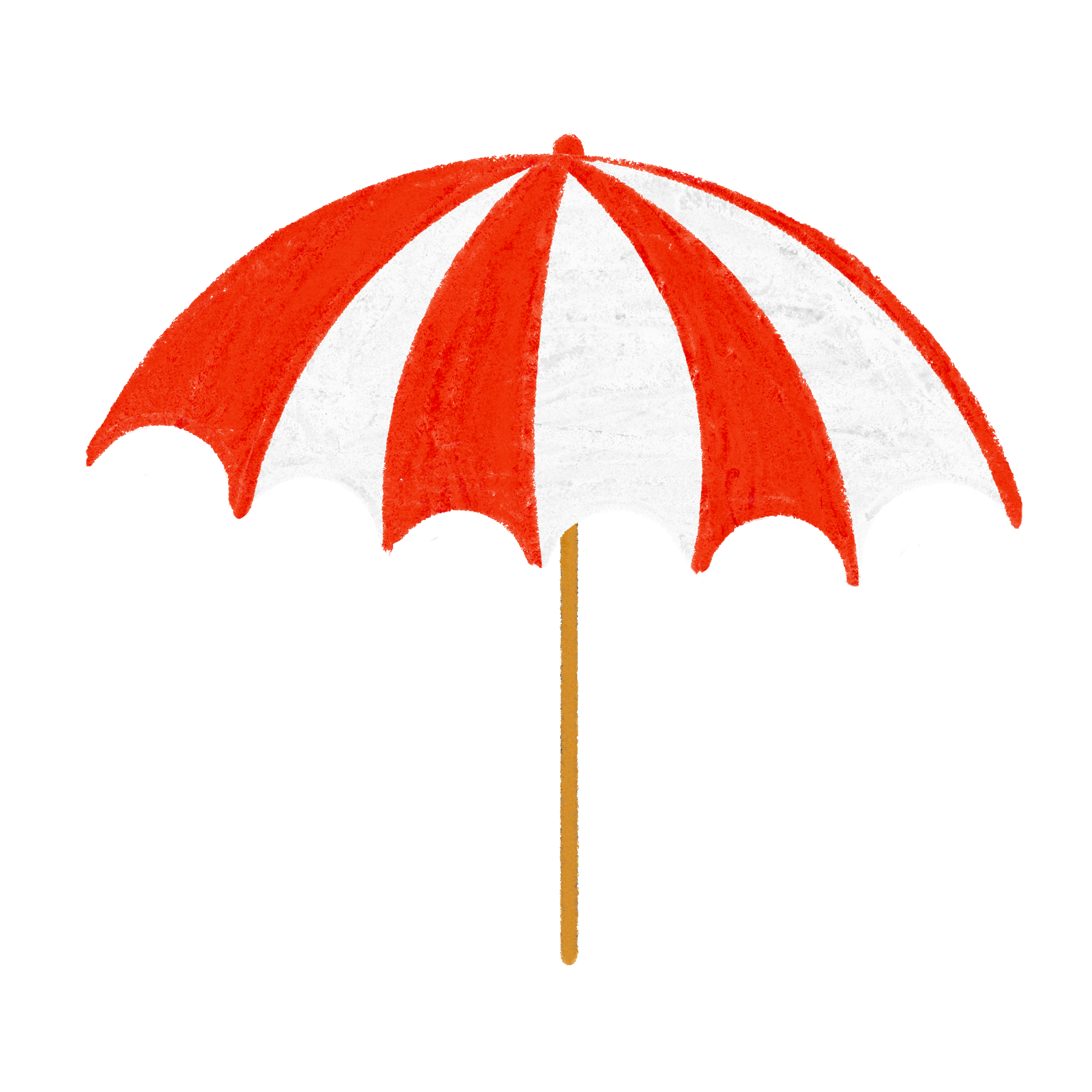 クレヨン風のかわいい赤いパラソル・傘のイラスト