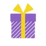 手書き風ストライプ柄紫クリスマスプレゼントボックスのイラスト