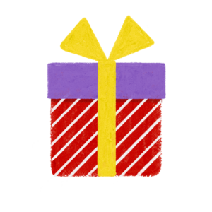 手書き風ストライプ柄紫紫赤クリスマスプレゼントボックスのイラスト