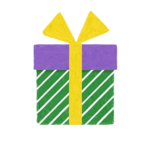 手書き風ストライプ柄紫緑クリスマスプレゼントボックスのイラスト