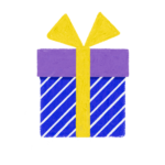 手書き風ストライプ柄紫青クリスマスプレゼントボックスのイラスト