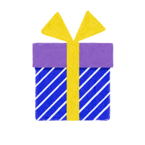 手書き風ストライプ柄紫青クリスマスプレゼントボックスのイラスト