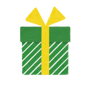 手書き風ストライプ柄緑クリスマスプレゼントボックスのイラスト