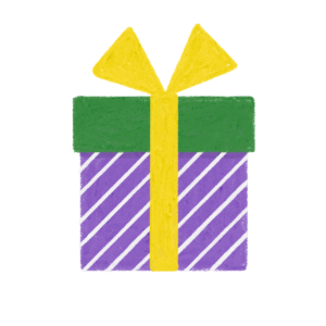 手書き風ストライプ柄緑紫クリスマスプレゼントボックスのイラスト