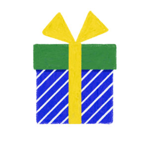 手書き風ストライプ柄緑青クリスマスプレゼントボックスのイラスト