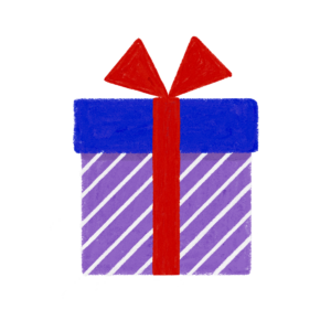 手書き風ストライプ柄青紫クリスマスプレゼントボックスのイラスト
