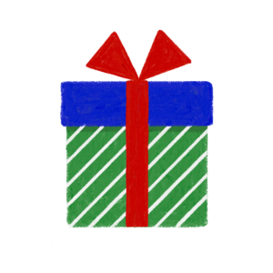 手書き風ストライプ柄青緑クリスマスプレゼントボックスのイラスト