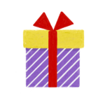 手書き風ストライプ柄黄色紫クリスマスプレゼントボックスのイラスト