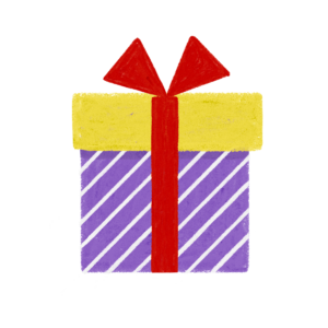 手書き風ストライプ柄黄色紫クリスマスプレゼントボックスのイラスト