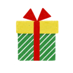 手書き風ストライプ柄黄色緑クリスマスプレゼントボックスのイラスト