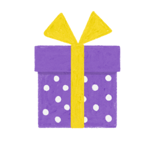 手書き風ドット柄紫クリスマスプレゼントボックスのイラスト