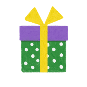 手書き風ドット柄紫緑クリスマスプレゼントボックスのイラスト