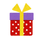 手書き風ドット柄紫赤クリスマスプレゼントボックスのイラスト