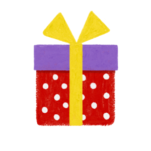 手書き風ドット柄紫赤クリスマスプレゼントボックスのイラスト