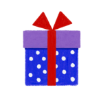 手書き風ドット柄紫青クリスマスプレゼントボックスのイラスト