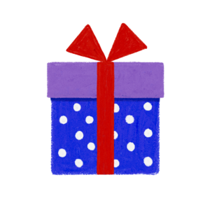 手書き風ドット柄紫青クリスマスプレゼントボックスのイラスト