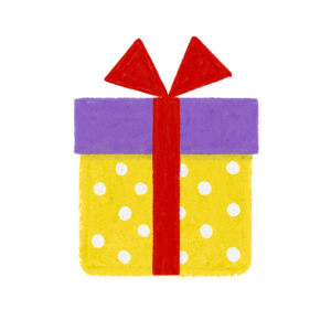手書き風ドット柄紫黄色クリスマスプレゼントボックスのイラスト