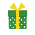 手書き風ドット柄緑クリスマスプレゼントボックスのイラスト