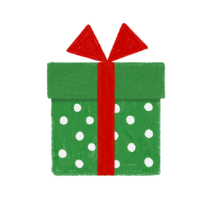 手書き風ドット柄緑クリスマスプレゼントボックスのイラスト