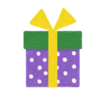 手書き風ドット柄緑紫クリスマスプレゼントボックスのイラスト