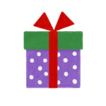 手書き風ドット柄緑紫クリスマスプレゼントボックスのイラスト