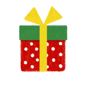 手書き風ドット柄緑赤クリスマスプレゼントボックスのイラスト
