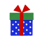 手書き風ドット柄緑青クリスマスプレゼントボックスのイラスト