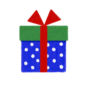 手書き風ドット柄緑青クリスマスプレゼントボックスのイラスト