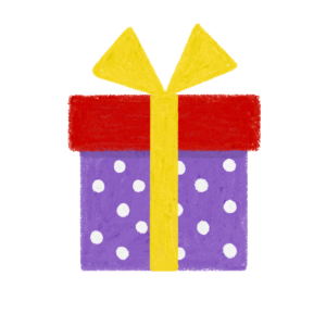手書き風ドット柄赤紫クリスマスプレゼントボックスのイラスト