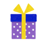 手書き風ドット柄青紫クリスマスプレゼントボックスのイラスト