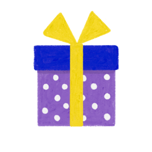 手書き風ドット柄青紫クリスマスプレゼントボックスのイラスト