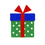 手書き風ドット柄青緑クリスマスプレゼントボックスのイラスト (2)