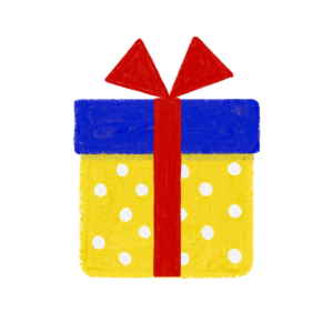 手書き風ドット柄青黄色クリスマスプレゼントボックスのイラスト