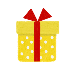 手書き風ドット柄黄色クリスマスプレゼントボックスのイラスト