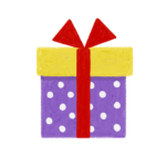 手書き風ドット柄黄色紫クリスマスプレゼントボックスのイラスト