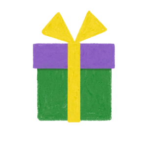 手書き風紫緑クリスマス誕生日プレゼントボックスのイラスト