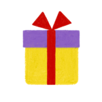 手書き風紫黄色クリスマス誕生日プレゼントボックスのイラスト