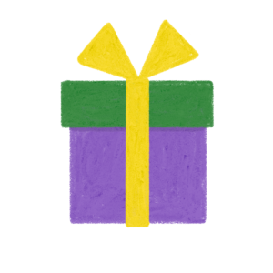 手書き風緑紫クリスマス誕生日プレゼントボックスのイラスト