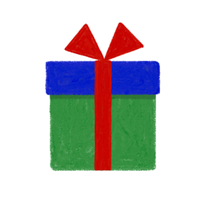 手書き風青緑クリスマス誕生日プレゼントボックスのイラスト