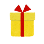手書き風黄色いクリスマス誕生日プレゼントボックスのイラスト