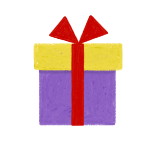 手書き風黄色紫クリスマス誕生日プレゼントボックスのイラスト