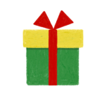 手書き風黄色緑クリスマス誕生日プレゼントボックスのイラスト