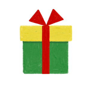 手書き風黄色緑クリスマス誕生日プレゼントボックスのイラスト