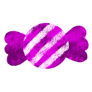 キャンディのイラストピンク紫縞々 ハロウィン 絵本風