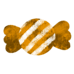 キャンディのイラスト黄色オレンジ縞々 ハロウィン 絵本風