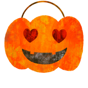 ハロウィン目がハートのかぼちゃの容器・バッグのイラスト 絵本風ⒸAtelier Funipo